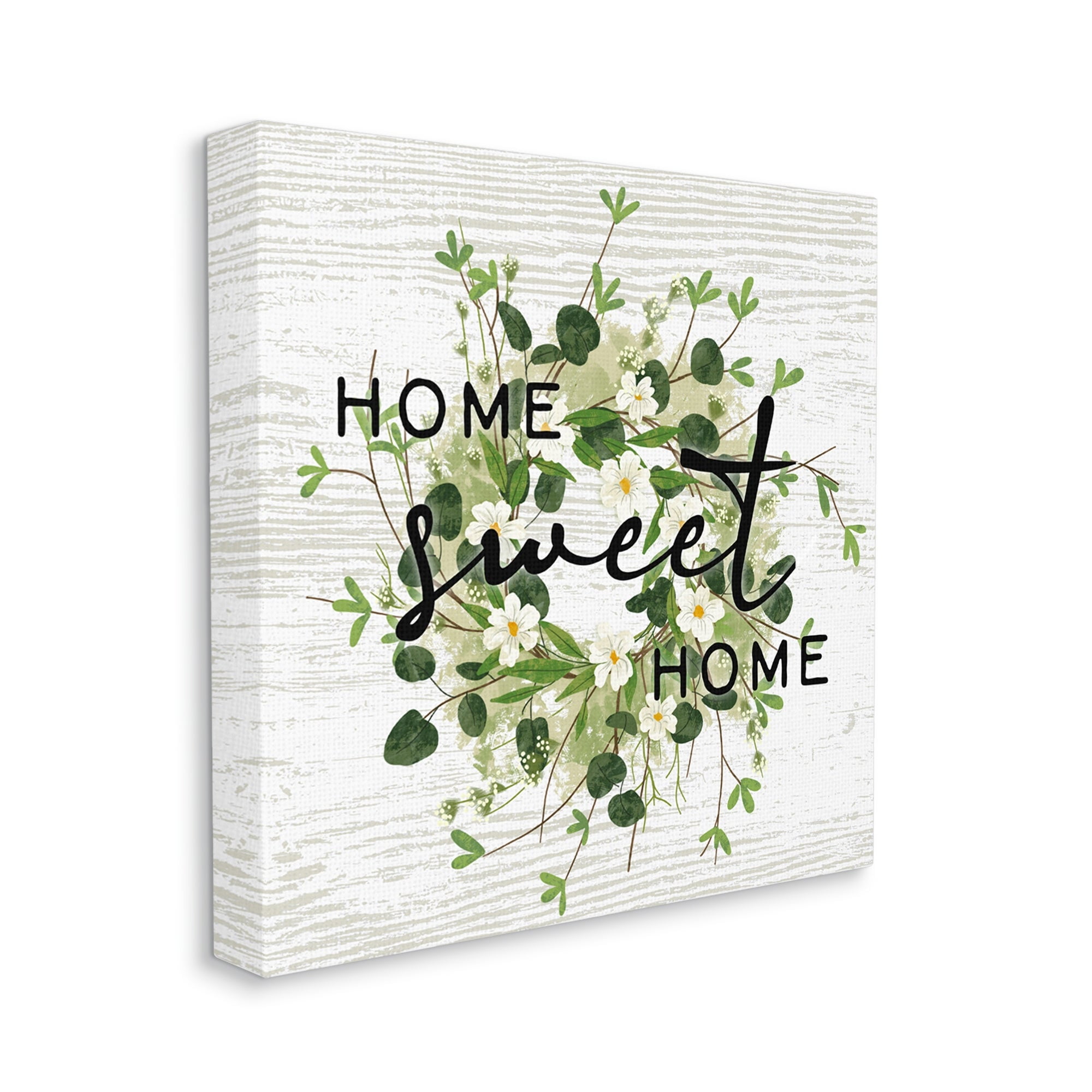 Stupell Industries Sweet Home Rustic Pattern Botanical Blossom Wreath Graphic Art Gallery Wrapped Canvas Print Wall Art, Design by Ziwei Li