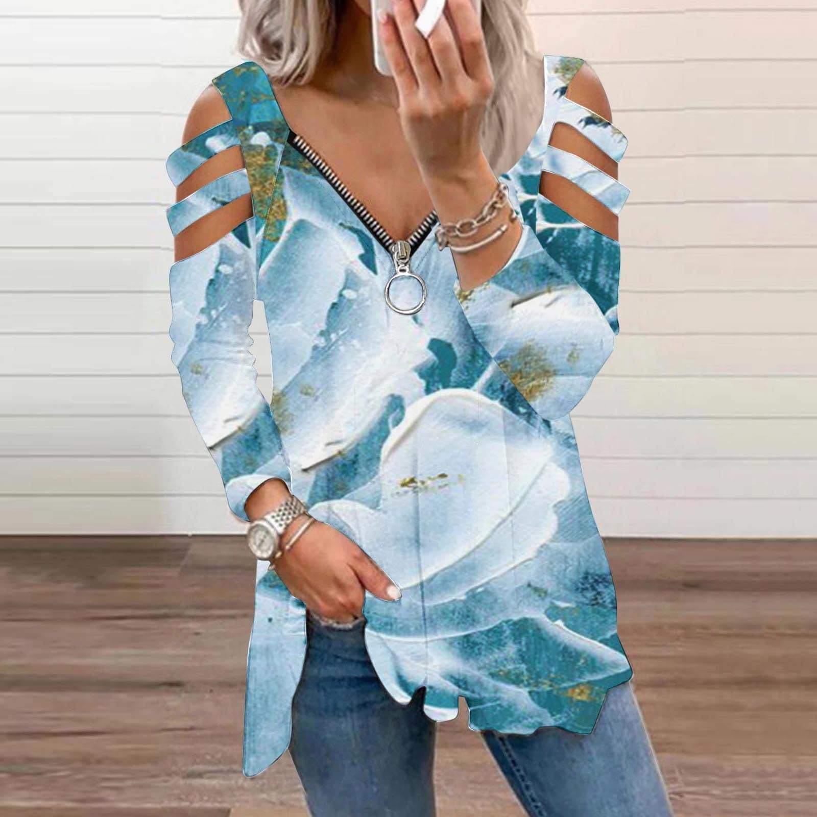 cut out shoulder long sleeve shirt