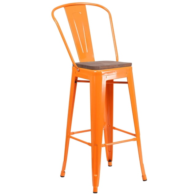 Kingfisher Lane Metal 30'' Bar Stool in Orange