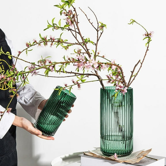 Worgeous  Flower Arrangement Decor Glass Vase Modern Fluted Centerpiece Green