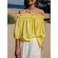thumbnail image 5 of Michellecmm Fashion Women Ruffled Blouse Off-Shoulder Boat Neck Half Puffy Sleeves Loose Flowy Fit Leisure Tops, 5 of 9