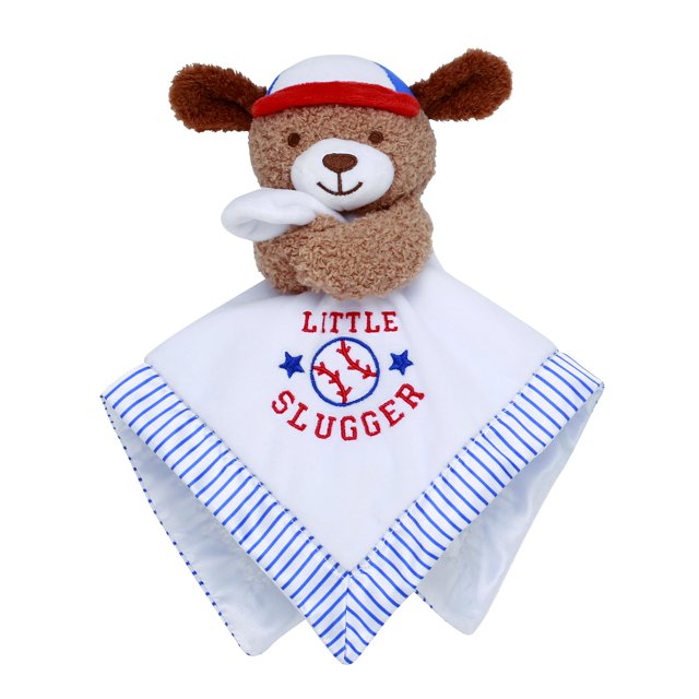 Peluche de 13 pulgadas con sonajero de juguete y satén (cachorro blanco Little Slugger Baseball)