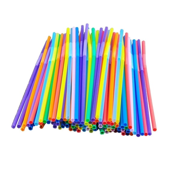 12.8inch Disposabl Drinking Straws, Colorful Extra Long Flexible Bendy Party Straws, 100 Pieces