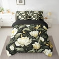 thumbnail image 2 of Manfei Vintage Flower Bedding Comforter Set 7pcs, Peony Blossoms Queen Bedding Sets, Light Yellow Floral Queen Sheet Sets, Lightweight Room Decor, 2 of 8