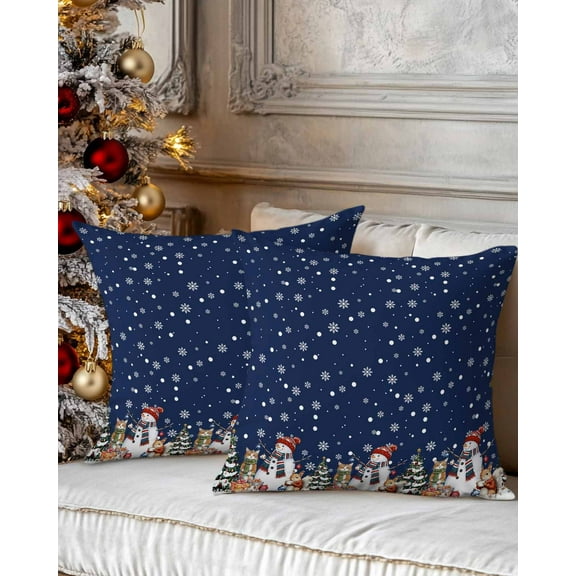Christmas Decorative Throw Pillow Covers 16x16 Inch Set of 2 Navy Pillow Cases for Couch, Snowman Christmas Tree Animals Cushion Case for Living Room Bedroom Bed Car Chair
