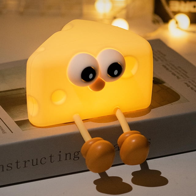 Luz nocturna linda de queso, lámpara de noche LED USB con luz ajustable, luces nocturnas de silicona suave para niños y bebés para dormitorio, niños y niñas