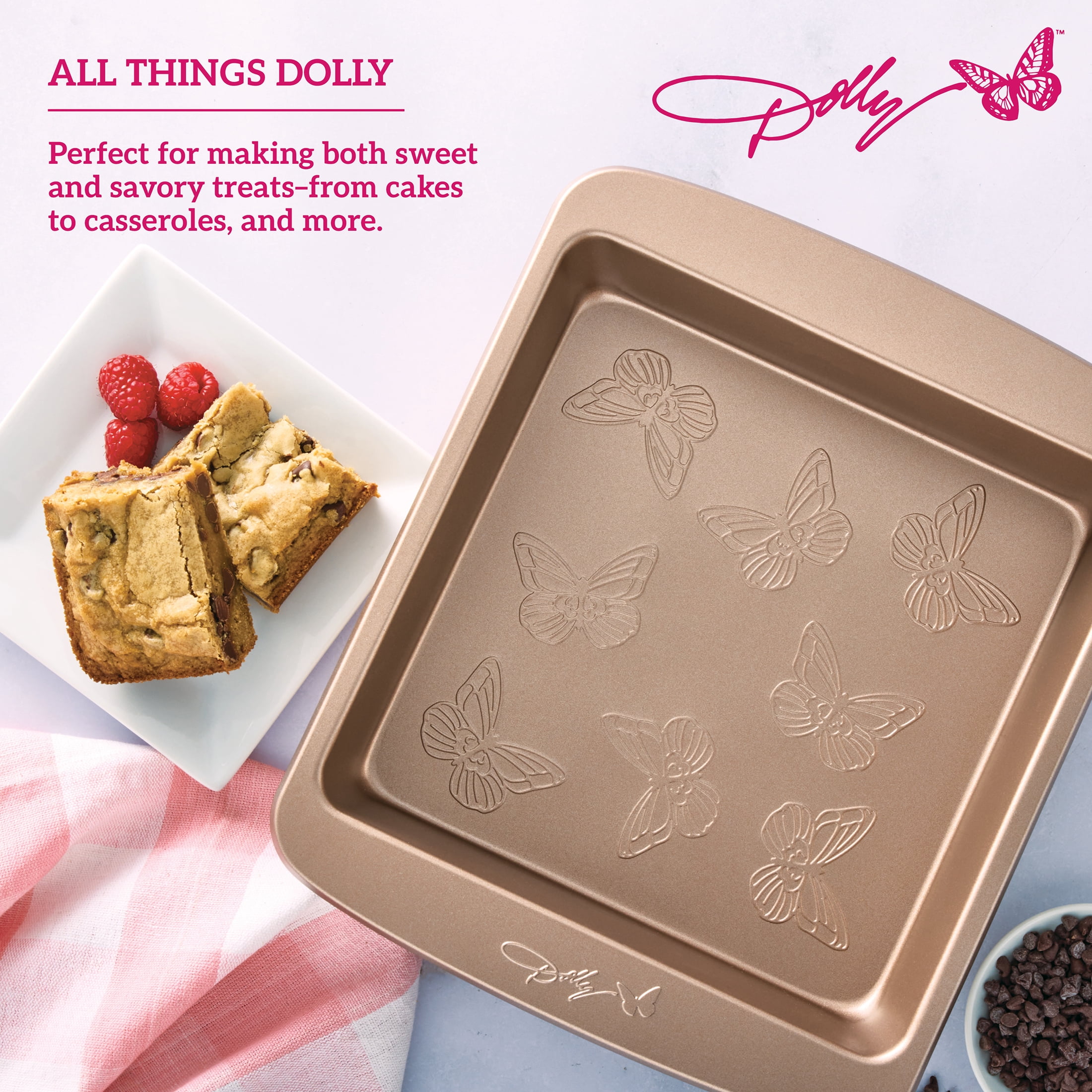 Dolly Parton Butterfly Stamp 9" Carbon Steel Square Non-Stick Cake Pan