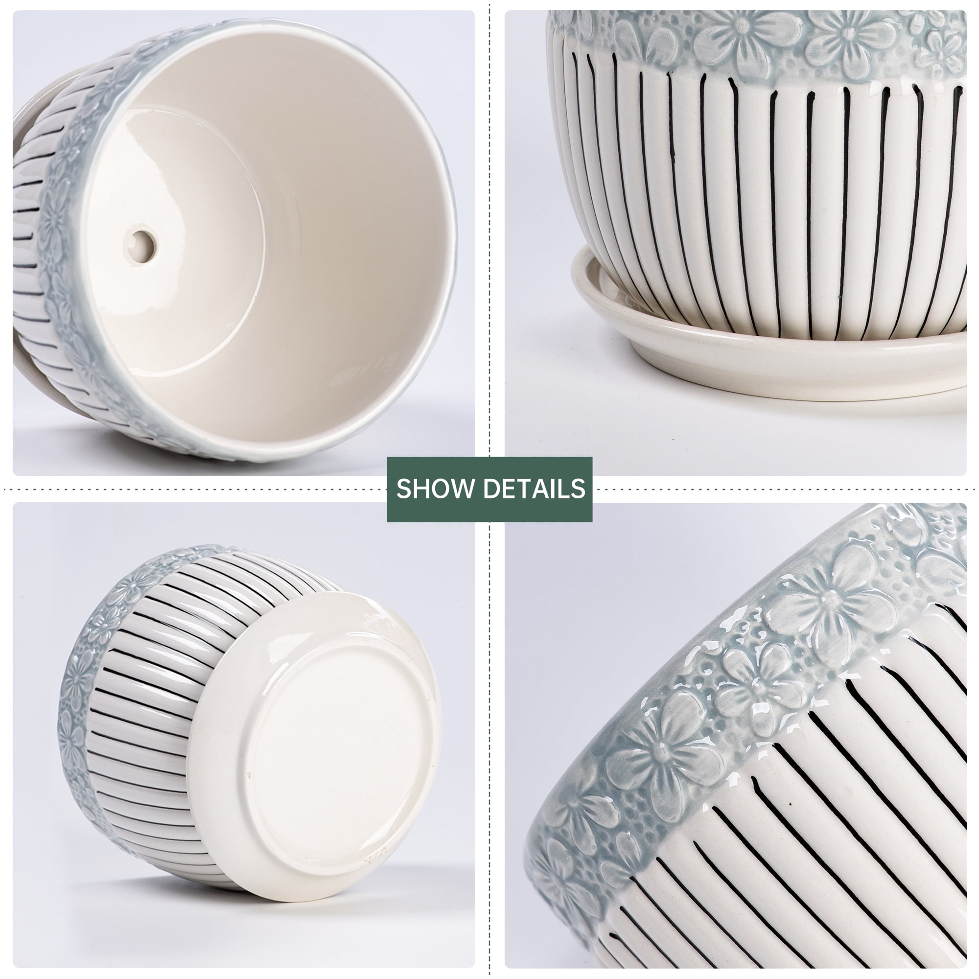 8 Inch Grey Flower Pots,Texture Planter for Indoor Plants 8 Inch Ceramic Flower Pots with Saucer