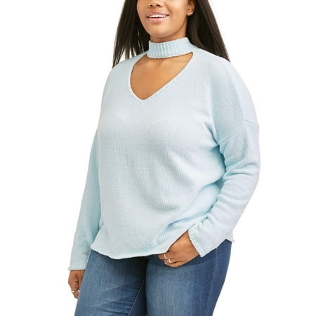 Juniors' Plus Chenille Choker Sweater