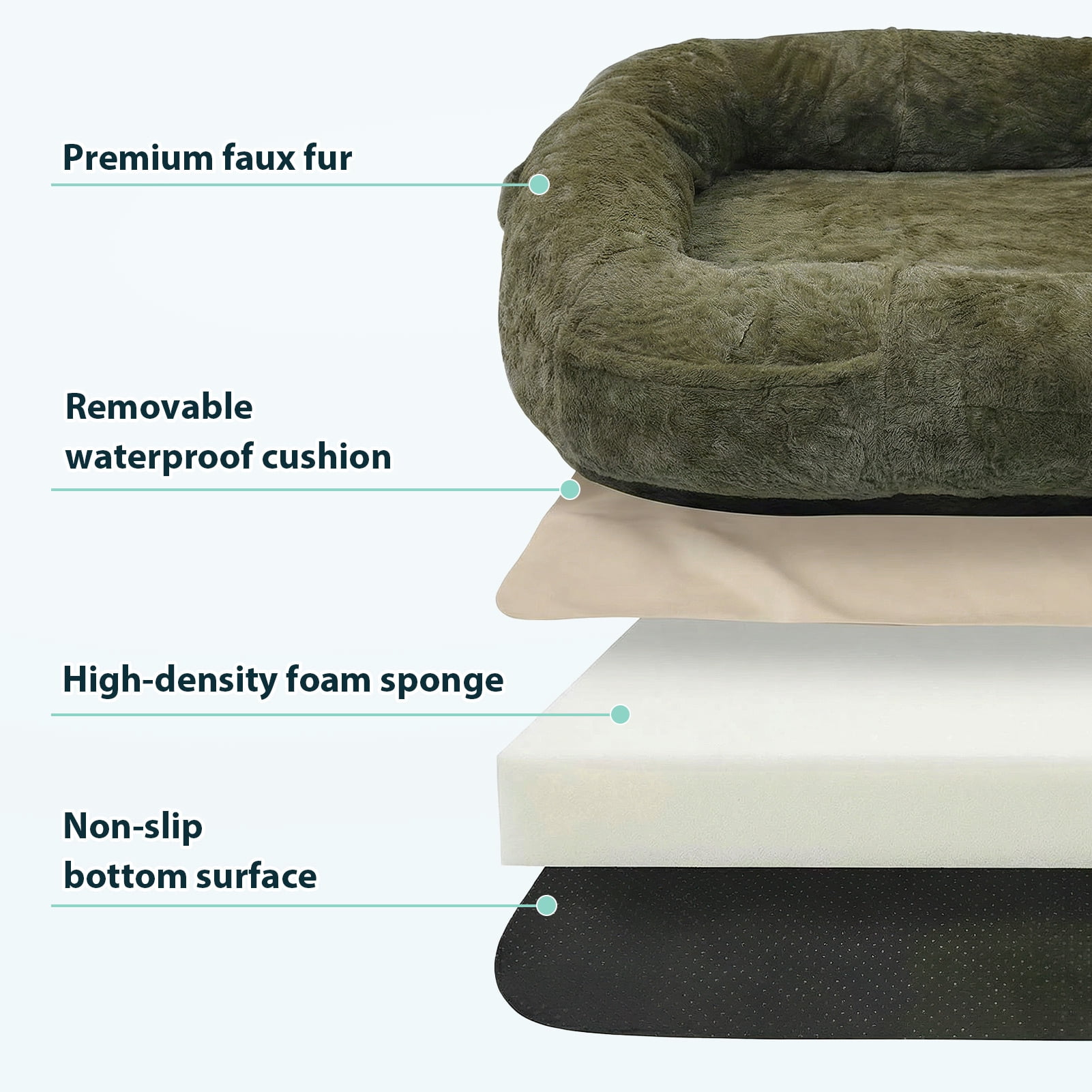 Human Dog Bed, Extra Large Washable Pet Bed with Soft Plush Fabric and Anti Slip Bottom, for Large Dogs and Home Decor