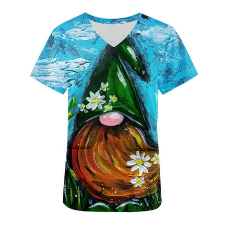 

REORIAFEE St Patricks Day Scrub Tops for Women 2023 Irish Holiday Workwear Short Sleeve Wrap V Neck Work Tops Dressy Blouse Sexy St Patricks Day Outfits Short Sleeve V Neck Shirt With Pocket XL