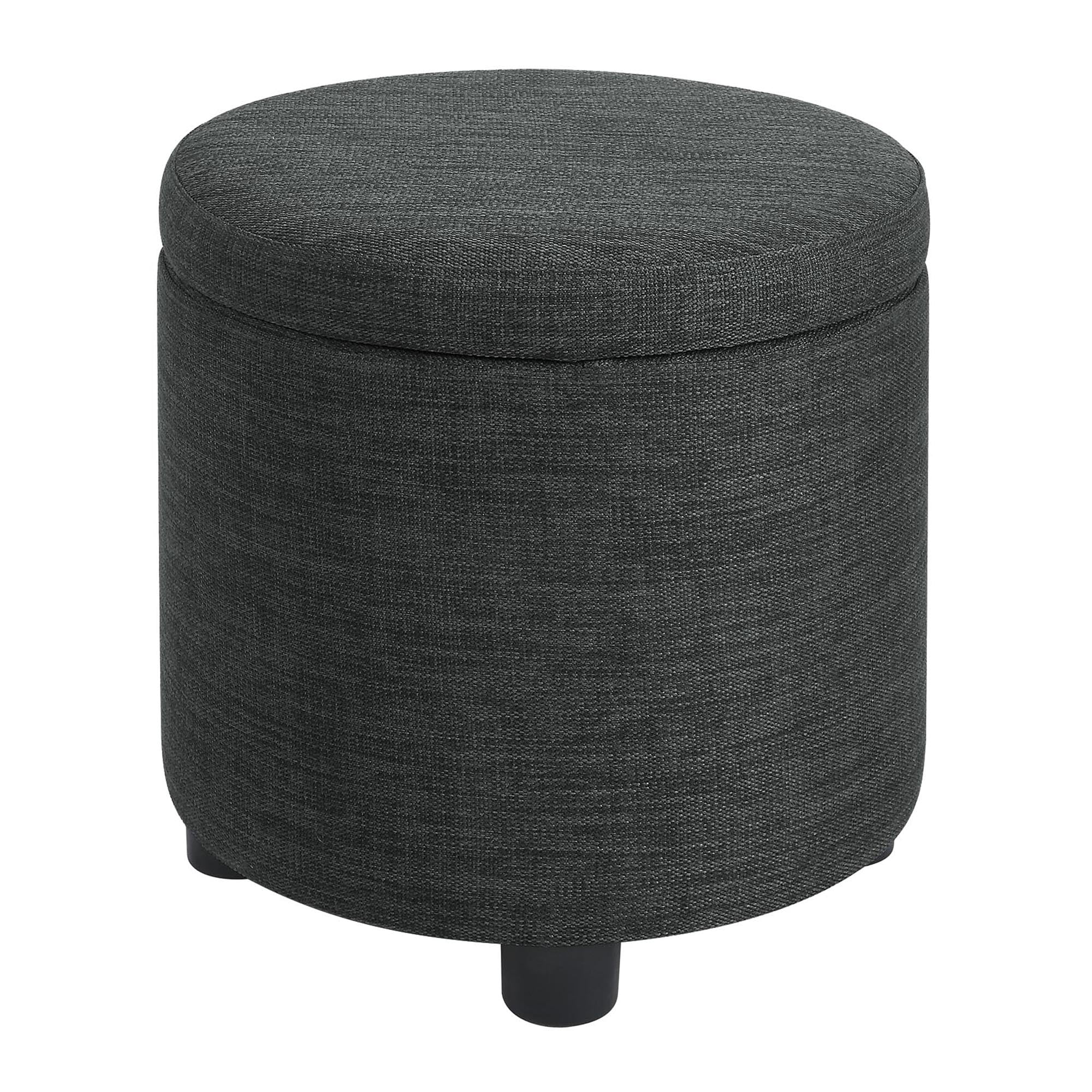 Designs4Comfort Round Accent Storage Ottoman with Reversible Tray Lid, Dark Charcoal Gray Fabric