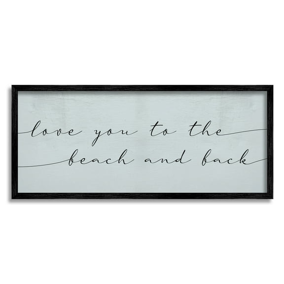 Stupell Industries Love You Beach and Back Romantic Phrase Blue Modern Painting Black Framed Art Print Wall Art, 10 x 24, Design by Daphne Polselli