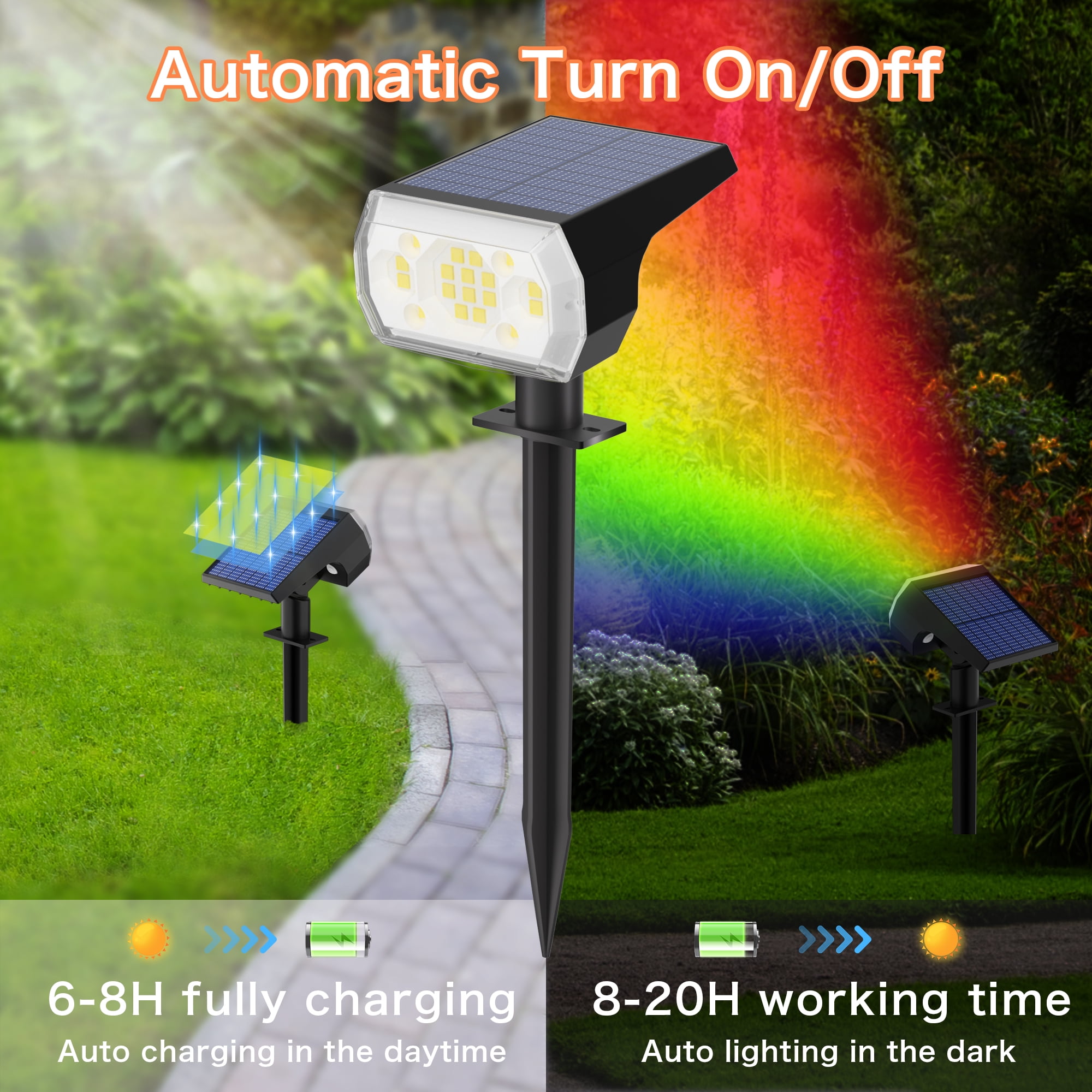 DAYBETTER Outdoor Solar Lights, 7 Modes/6 Color Changing Multicolor Spotlights for Yard Garden Decor