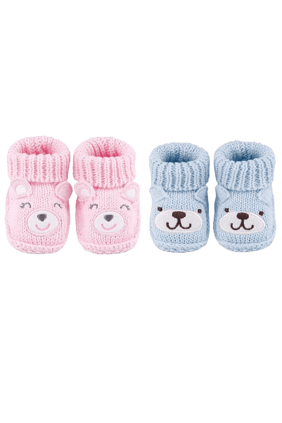Newborn Knit Booties Soft Baby Sock Boots for Infant Boys Girls First Walkers 2 Pairs, 0-3 Months