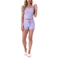 thumbnail image 2 of INSPIRE CHIC Women's Pajamas Ribbed Knit Lace Trim Camisole Sleeveless Tank Top with Shorts Sleepwear Lounge Sets M Purple, 2 of 6
