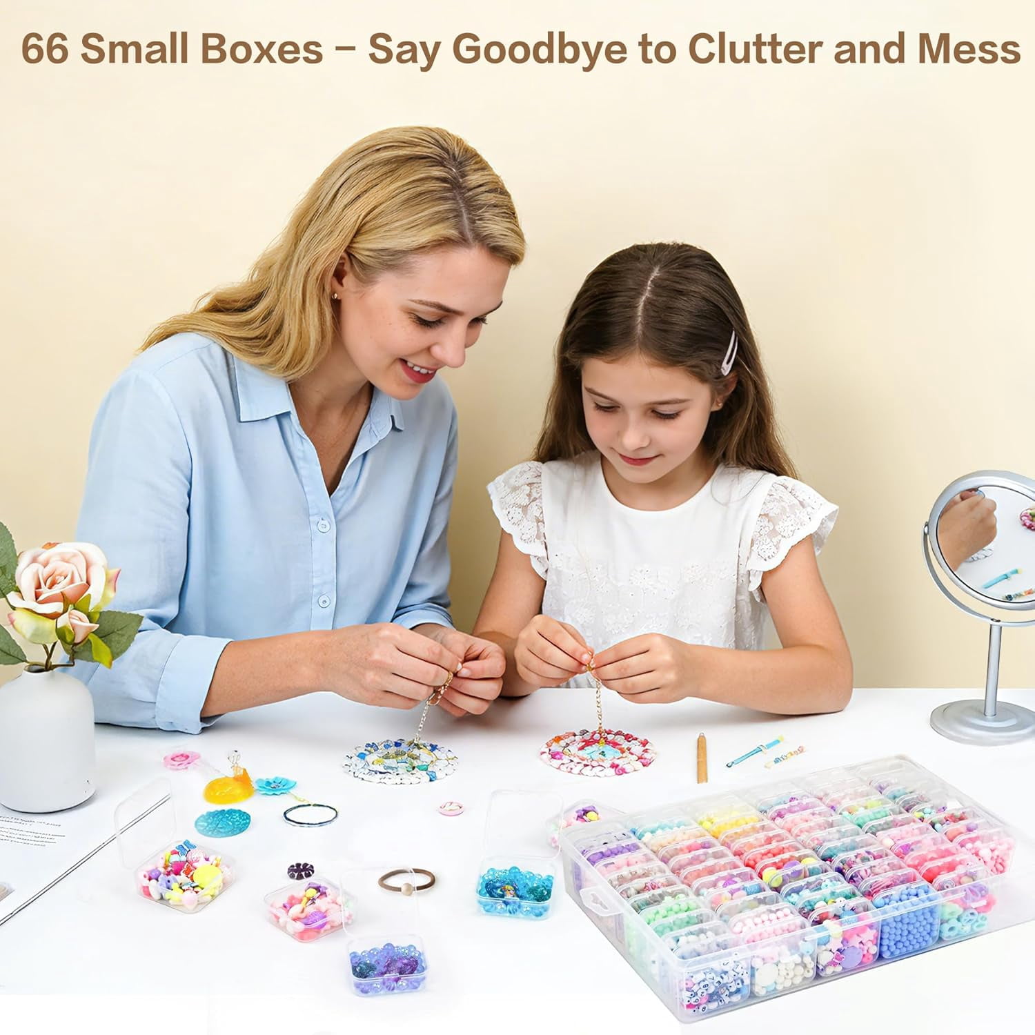 Clear Large Bead Organizer Box, 132Pcs Small Containers with Labels, Mini Craft Storage Case for Jewelry Bracelet Screws Seeds Diamonds Parts