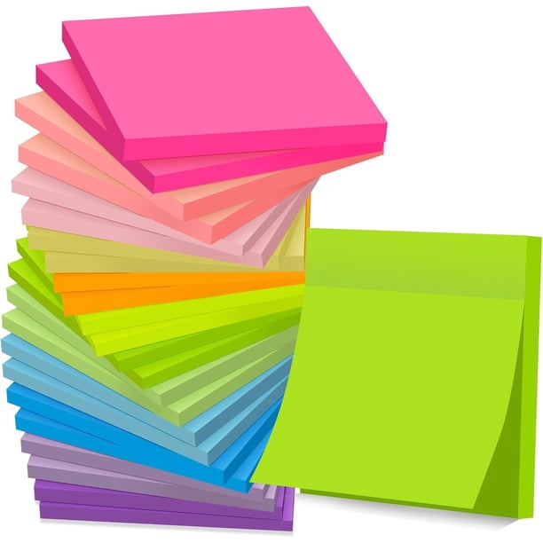 Notas Adhesivas 3x3 en Poste, 12 Colores Brillantes, Autoadhesivas, Adhesivas Fuertes, Fáciles de Publicar para Oficina, Cuaderno (24 Pzas)