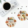 thumbnail image 4 of Honeii Autumn In The Forest print Leather Coaster Set of 4, ideal for safeguarding your furniture from drinks spills and effortless cleanup-Hexagon, 4 of 6