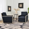 thumbnail image 2 of 27" Wide Oak Wood Frame Performance Fabric Swivel Armchair Set of 2, No Assembly Down Fill Upholstered Swivel Barrel Chair with Removable Pillow Back for Living Room, Bedroom (Indigo), 2 of 15