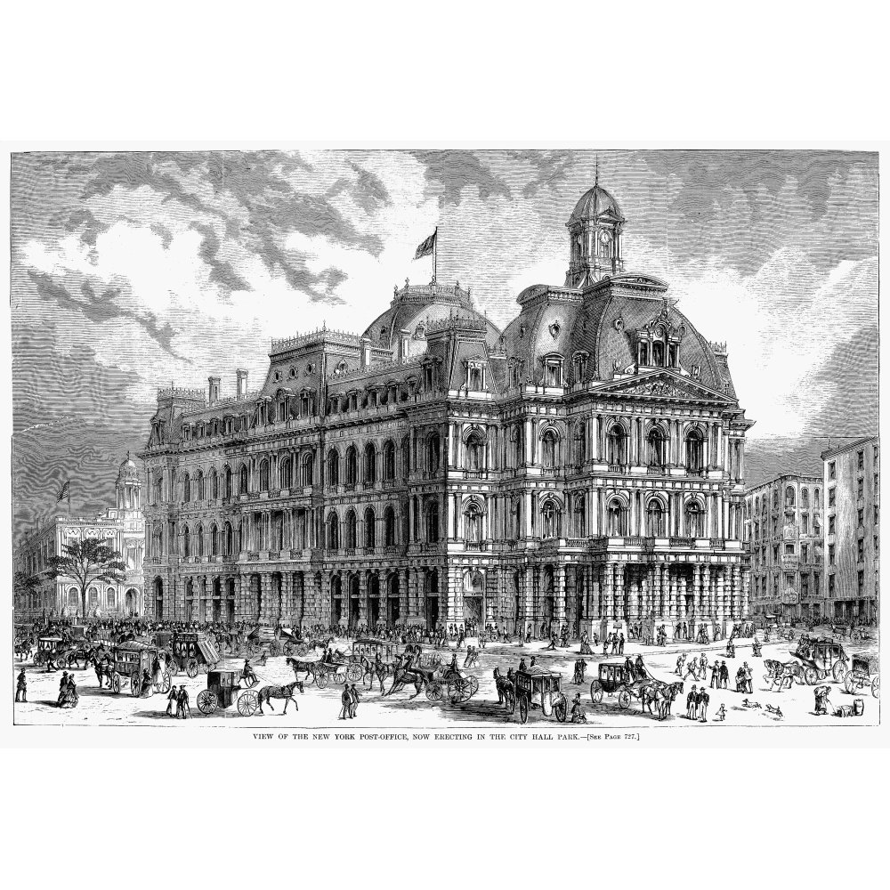 New York Post Office 1870 Nengraving Of The New Post Office Under