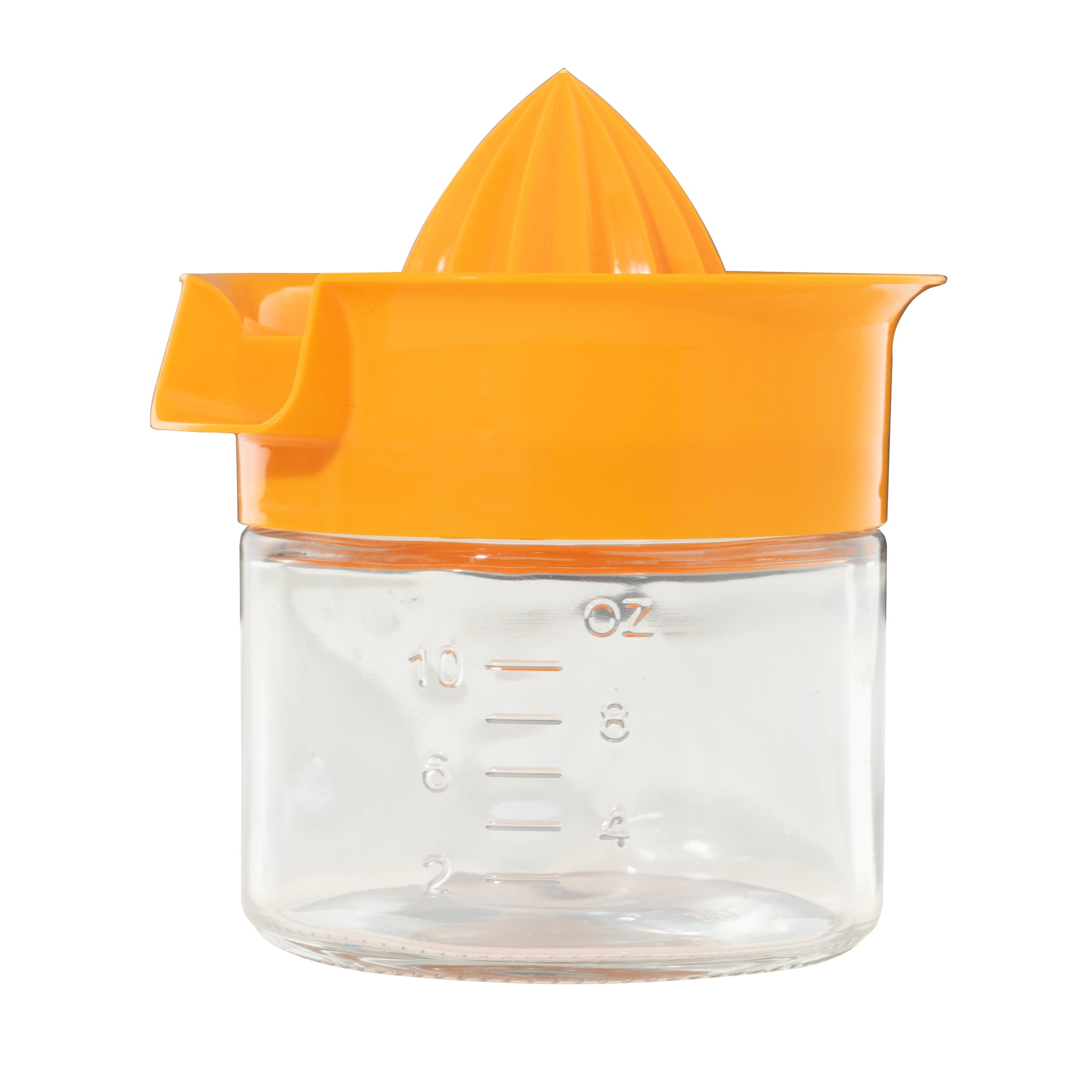 Mainstays 10 Ounce Top Glass and Plastic Citrus Juicer Orange