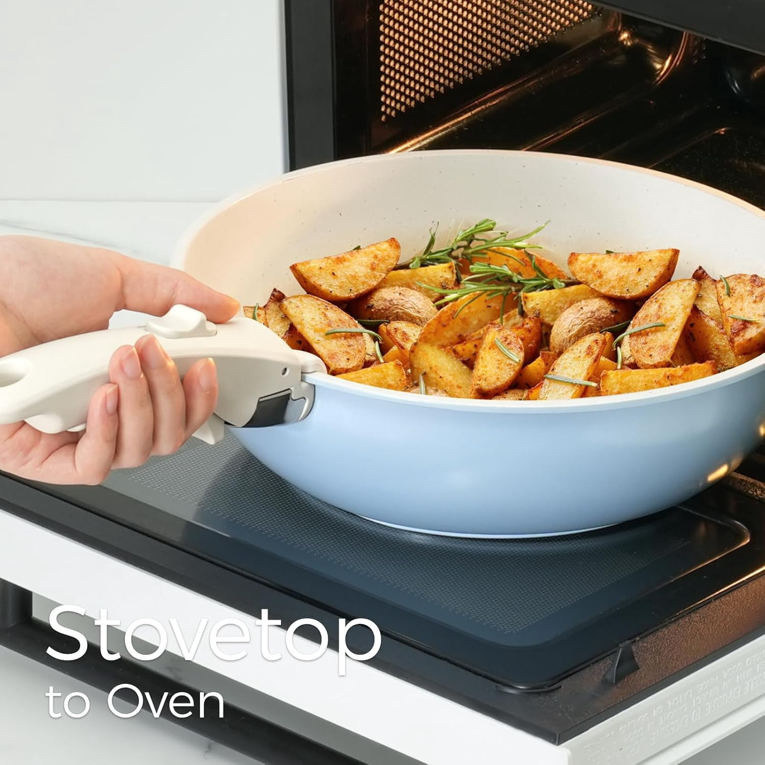 15-Piece Non-Stick Cookware Set with Detachable Handles, Blue Pots and Pans for RV Kitchen