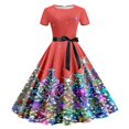 thumbnail image 4 of Nafuu Females Dress Colorful Print Short Sleeve Casual Elegant Style Flowy A Line Mini Party Wear Holiday Festive Outfit Stylish Home Sundress,Red, 4 of 4
