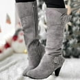 thumbnail image 6 of Chenyee Women's Suede Knee High Boots Wide Calf Buckle Strap Mid Calf Booties Casual Dress Shoes, 6 of 8