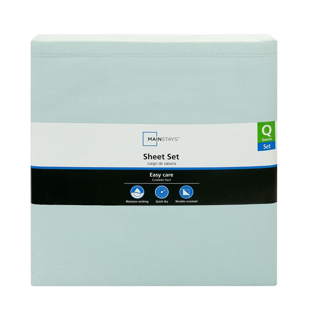 Mainstays 300 Thread Count Easy Care Percale Bed Sheet Set, Queen, Teal Cloud, 4 Piece
