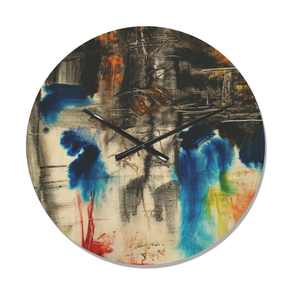 Designart 'Blue Black and Yellow Pattern ' Modern Wood Wall Clock