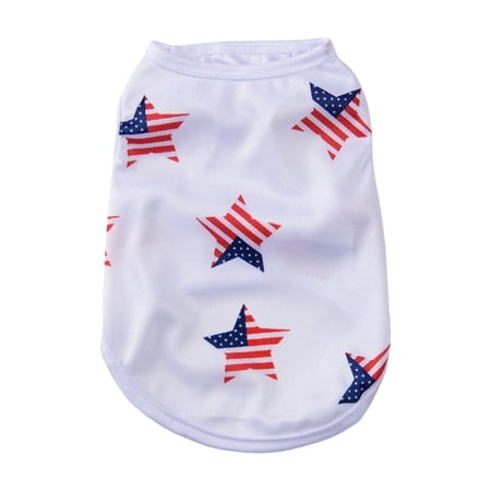 Dog Tshirts for Small Dogs American Flag Small Pattern Cool Summer Pet Apparel Sleeveless Vest 1 Pc White Breathable Fabric