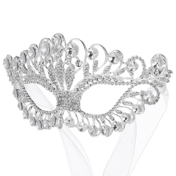 EeaseMX Lujo Elegante Diamante Diamante de imitación Máscara Máscara Fiesta Corona Aleación Máscara para Mujer (Plata)