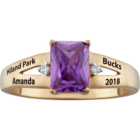 Personalized Gold Over Sterling ''Freestyle'' Emerald-Cut Birthstone Class Ring