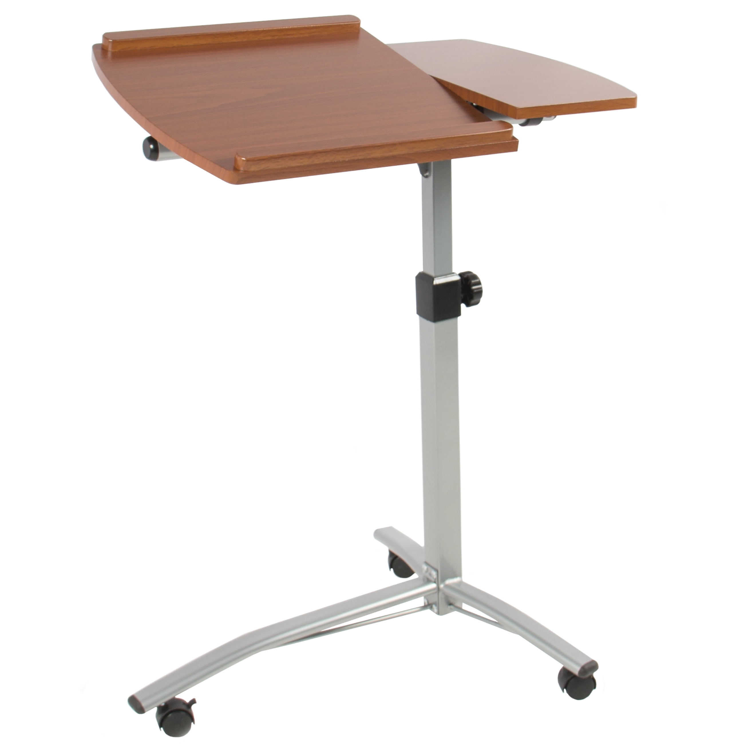 Best Choice Products Angle And Height Adjustable Mobile Laptop Desk Rolling Cart Stand With Locking Swivel Casters 2 Shelves Slide Stoppers Brown