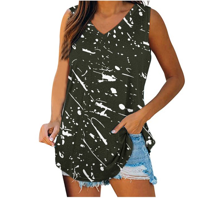 Birdeem Womens Print Tank Tops V-Neck Basic Casual Flowy Summer Sleeveless T-Shirt