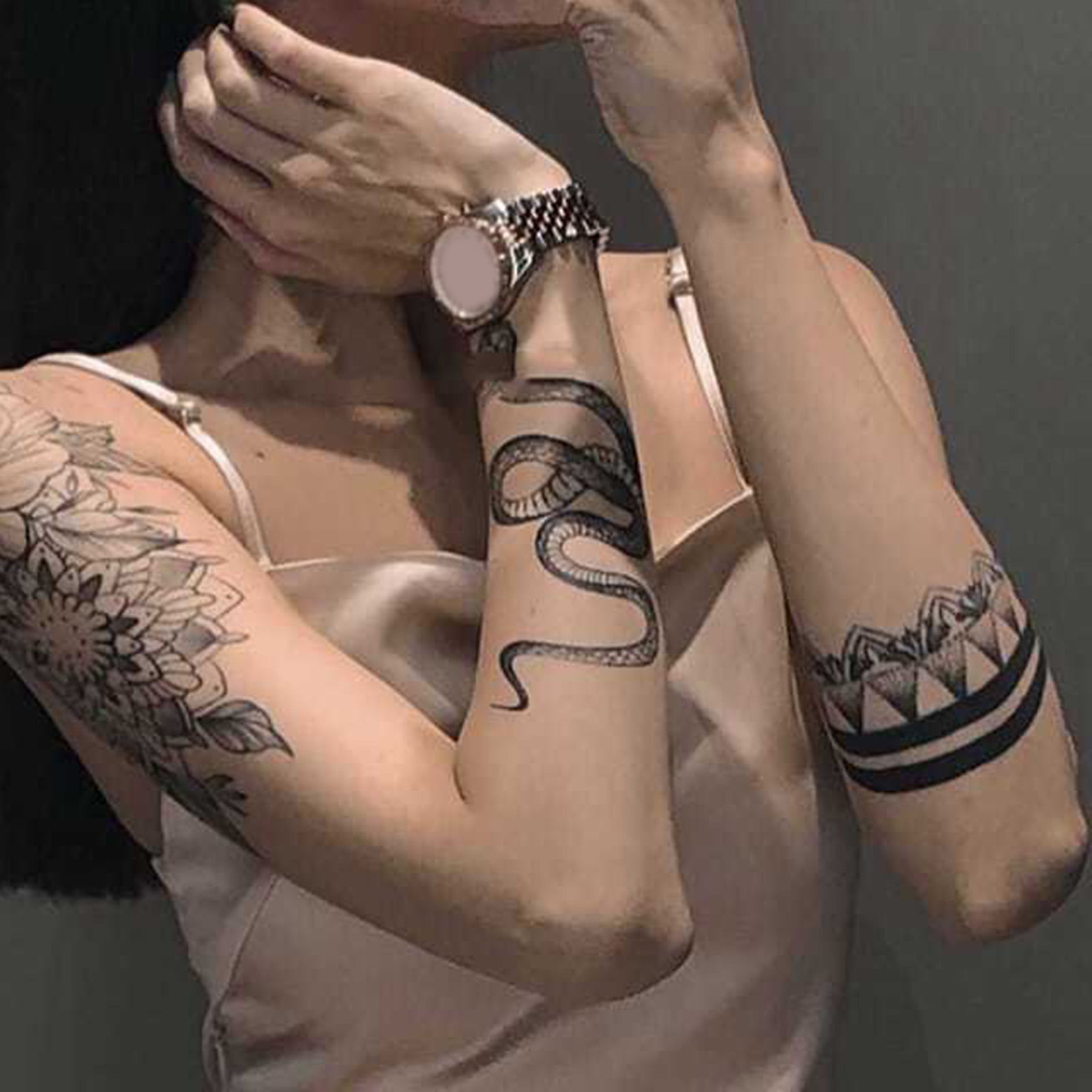Trayknick Tattoo Stickers,1 Sheet Dark Tattoo Stickers Long Lasting Safe  Non-blurred Black Snake Temporary Tattoos for Arm 