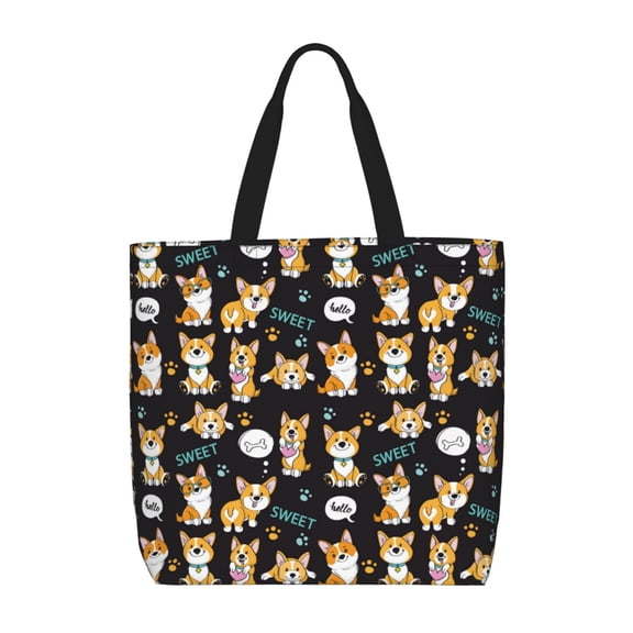 Hirioo Cute Dogs Corgi for Tote Bag for Women, Quilted Shoulder Bag with Zipper, Large Capacity Handbags for Casual, Travel, Work