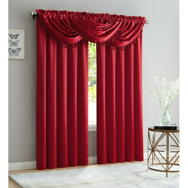 Bridget 5 Piece Crushed Satin Curtain Set with Beaded Austrian Valances