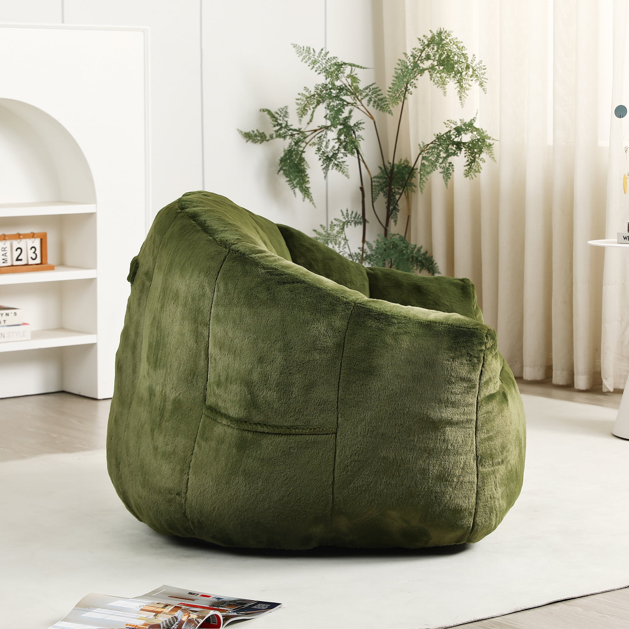 Bean Bag Chair for Adults and Kids, Oversized Bean Bag Sofa Chair with Armrests Stuffed High-Density Foam, Lazy Sofa Lounge Floor Sofa for Living Room,Bedroom Reading,Green