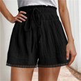 thumbnail image 4 of Jalioing Women's Shorts Fashion Ruffle Waist Drawstring Casual Shorts Wide Leg Lace Trim Summer Loose Shorts, 4 of 5