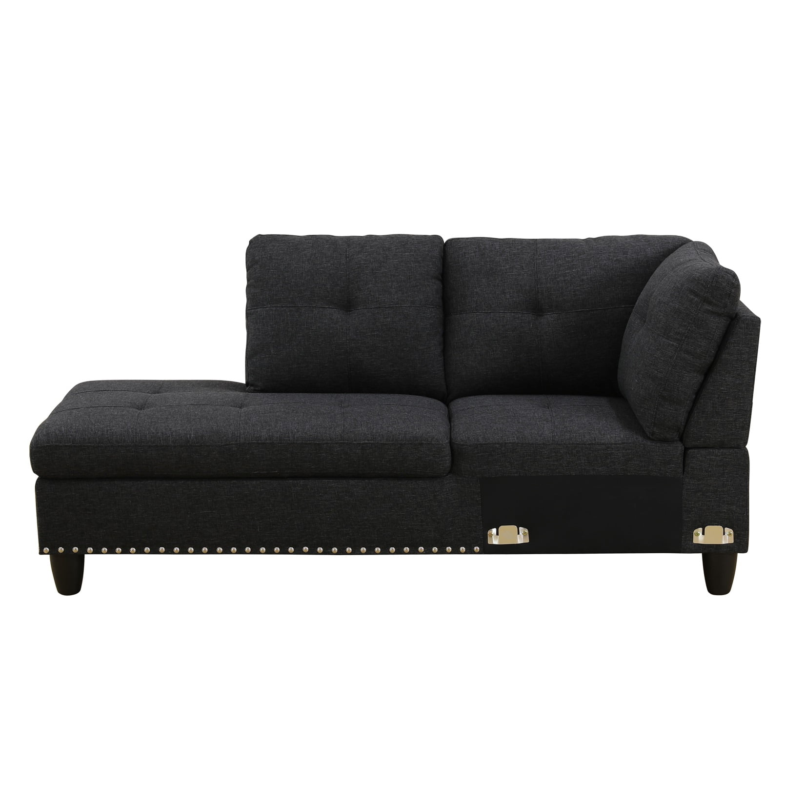 L-Shaped Linen Sectional Sofa with Left Chaise, Modular Tufted Couch Nail-Head Lounge Sofa for Living Room, Black