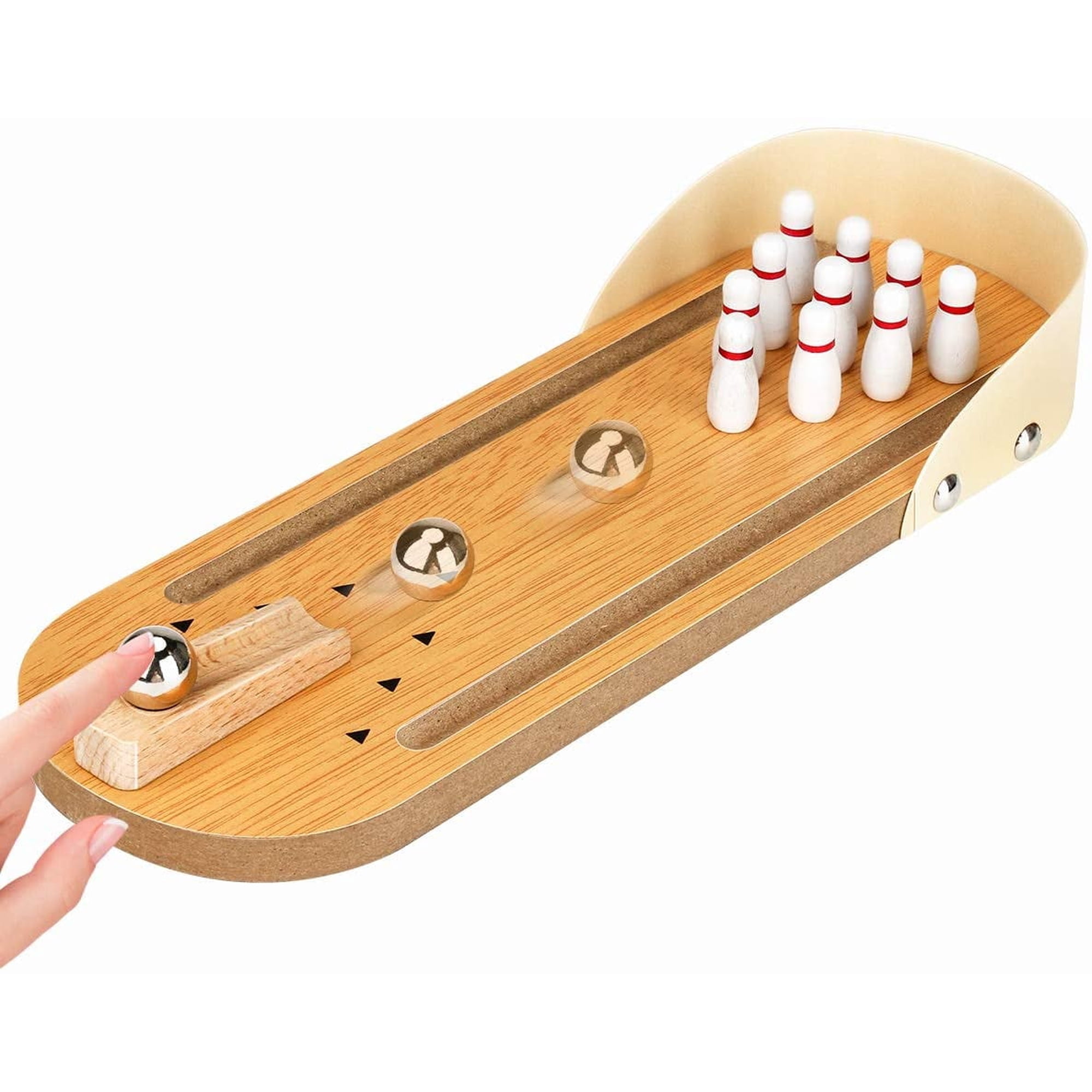 GIXUSIL Table Mini Bowling Game Set Wooden Desktop Decoration Children Toys, Mini Bowling Toy - Arcade Table Games Wooden Board Games - Stress Relief Toys Kids Stocking Stuffers for Teens Boys