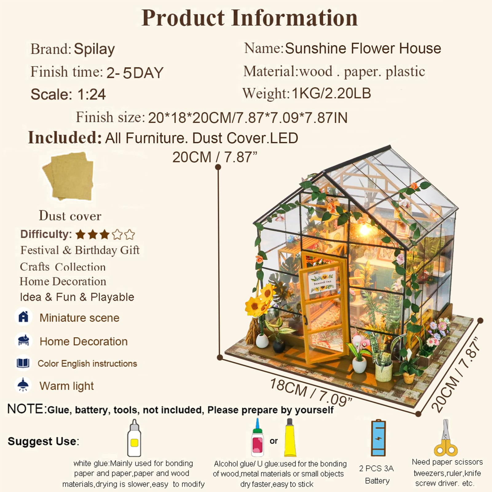 MOJINO Book Nook Kits for Adults - DIY Miniature House Kit doll house 3D Puzzle with LED Light for Adults,Tiny House Bookshelf Decor Creative Gifts for Family, Friends(Sunshine Flower House)