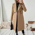 thumbnail image 6 of Stichou Women's Winter Wool Coat Business Long Sleeve Fall Winter Notch Lapel Oversized Long Peacoat Camel L, 6 of 8