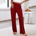 thumbnail image 6 of Women Flare Ribbed Pants High Waist Elastic Wide Leg Sweater Pant Lounge Pajama Pants Comfy Open Bottoms Palazzo, 6 of 6