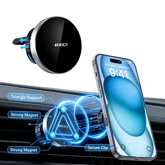 MEIDI Magnetic Air Vent Phone Holder for Car, 360° Rotating Universal Cell Phone Mount Compatible with iPhone, Samsung & GPS Devices, Black