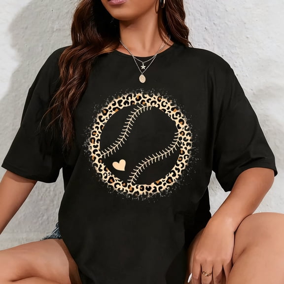 100% Cotton Cute Softball Leopard Print Women Girls Softball Player T-Shirt