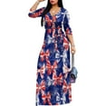 thumbnail image 2 of Women's Sexy V Neck Floral Long Sleeves Maxi Dresses Casual Loose Party Prom Ladies Outfits Chic Curvy Elegant Outwear Vestidos, 2 of 4