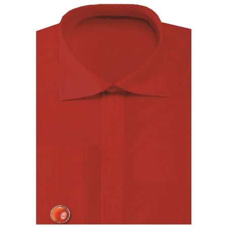 Collar White Shirt - Men's Solid Pleated Collar French Cuff Shirt with Cufflinks